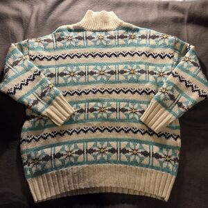 American Eagle Outfitters Cream and Blue Cowl Neck Sweater